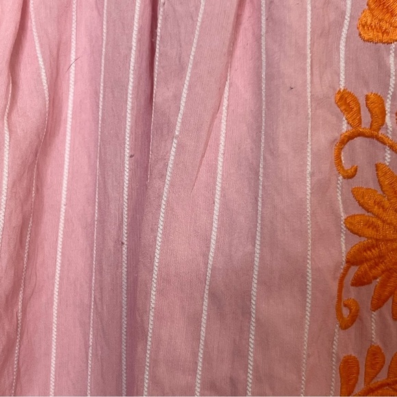 Layerz Clothing Womens Size 2XL Pink Striped Orange Embroidered Shirt Top - Picture 8 of 11
